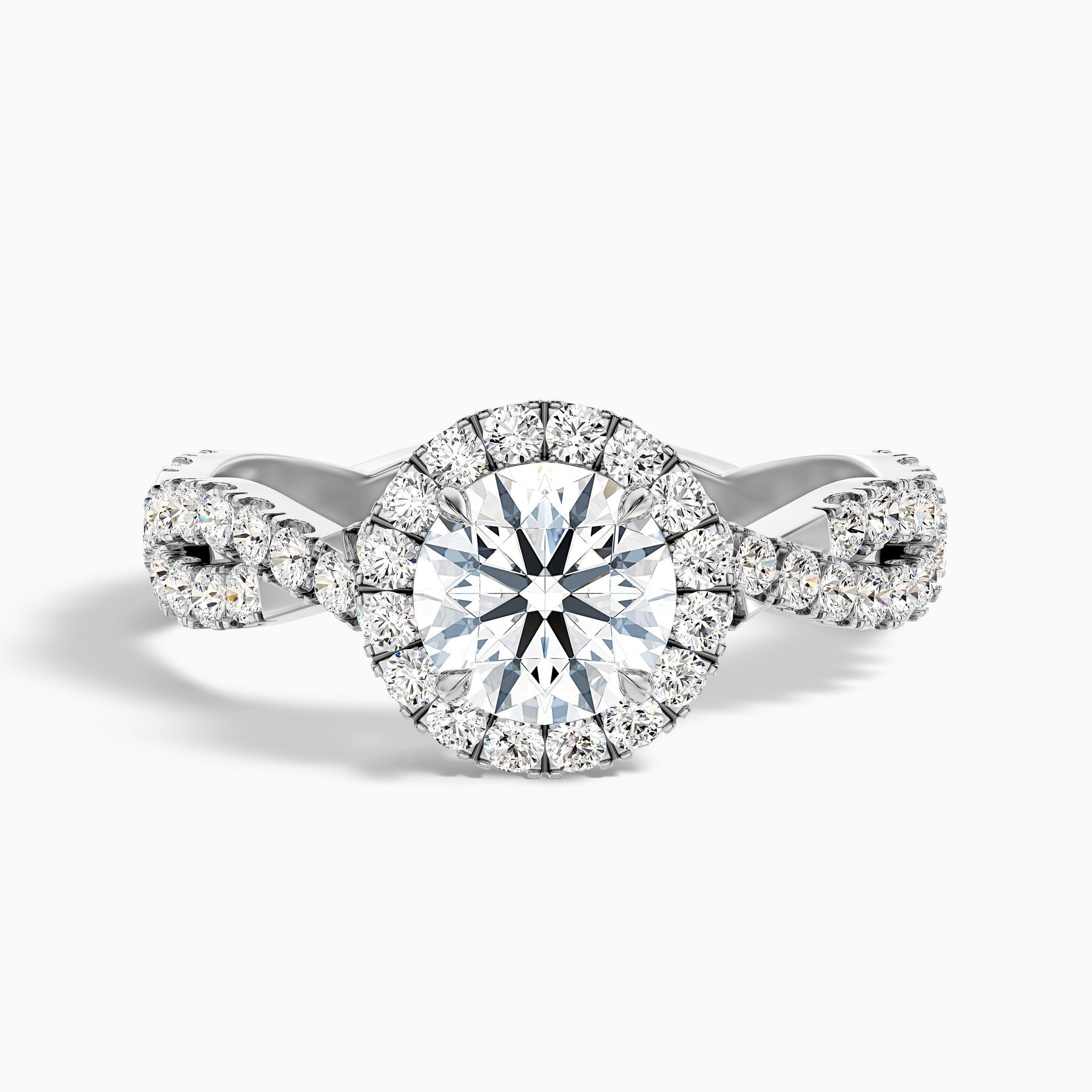 Phantom Round Cut Halo Twisted Pave Moissanite Engagement Ring